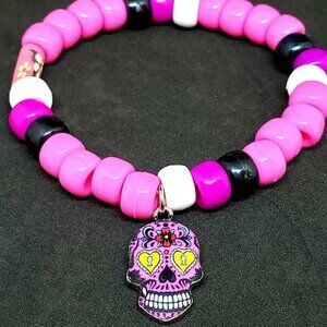 Colorful Kandi Skull Charm Bracelet
